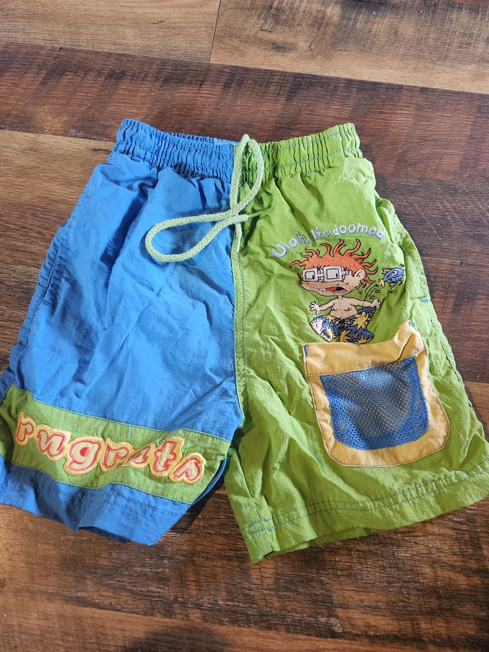 Nickelodeon Blue and Lime Green Boys Swim Trunks with Rugrats Patch
